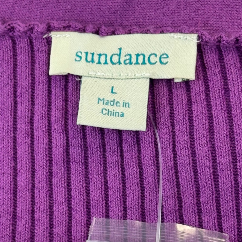 Sundance Purple Ribbed Henley Top Organic Cotton Pointelle Puff Sleeve Large New - Picture 4 of 13